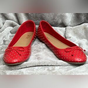 Brash Red Studded Flats with Bow